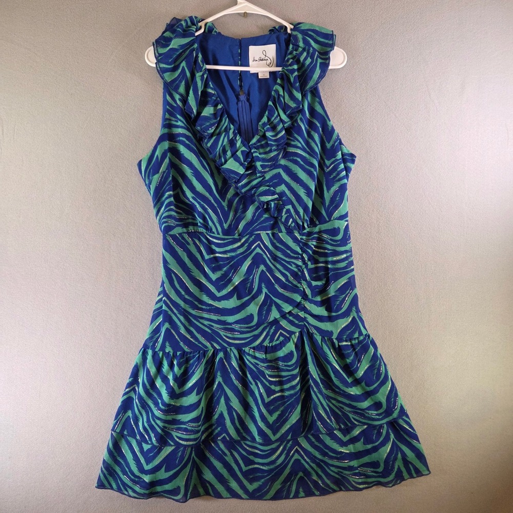 Sam Edelman Blue Green Zebra Metallic Ruffle Tiered Mini Dress 12 Preppy Summer